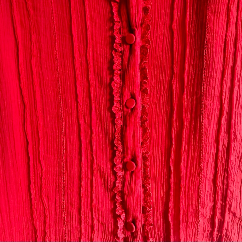 J.Crew Sheer lace-trim button-up Vibrant Red Cap Sleeves Blouse Women’s Size 6 - Picture 5 of 12
